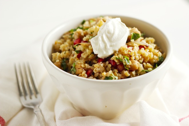 Freekeh with caramelized shallots, chickpeas, and yogurt // My SoCal'd Life, a lifestyle blog