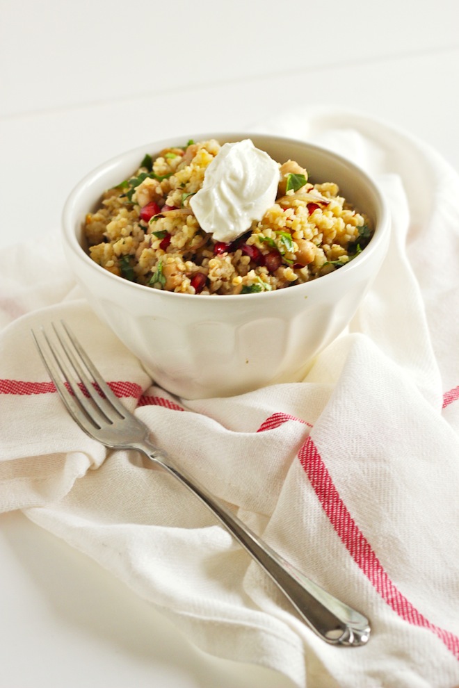 Freekeh with caramelized shallots, chickpeas, and yogurt // My SoCal'd Life, a lifestyle blog